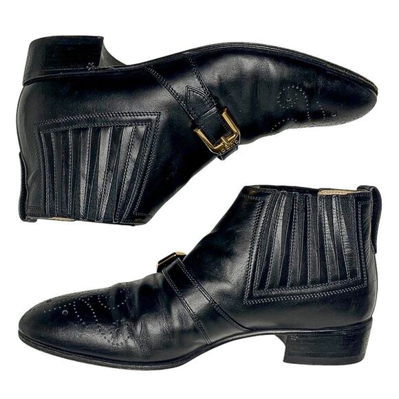 Gucci Interlocking G Logo Perforated Brogue Ankle Boots EU 36 US 6 Black Leather - Picture 6 of 11